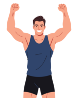 Celebrating Muscular Achievement and Triumph of a Strong and Healthy Man Raising Arms in Victory and Joyous Exuberance png