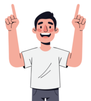 Cheerful Young Man with a Bright Smile Pointing Upward, Celebrating an Idea and Expressing Happiness and Enthusiasm in a Fun Design png