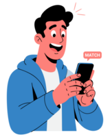 Happy Man Finds Match on Dating App, Celebrating Online Romance with Excitement and Joy in a Digital Concept Illustration png