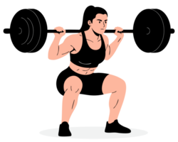 Strong Woman Performing Barbell Squats for Fitness Workout in a Gym Environment, Highlighting Strength and Determination in Weightlifting Performance png