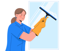 Domestic Service by Professional Woman Cleaning Window with Squeegee for Hygiene and Sparkling Results in Domestic Environment png