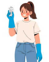 Young Woman Wearing Rubber Gloves Engaging in Housework, Promoting Hygiene and Sanitation While Smiling and Holding a Cleaning Cloth png