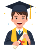Joyful Young Boy Celebrating Graduation Milestone with Diploma and Cap, Expressing Happiness and Achievement in a Festive Atmosphere png