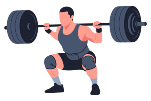 Strong Man Performing Barbell Squat for Weightlifting Workout in Gym Setting with Focus on Strength Training and Fitness Regimen png