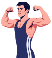 Dynamic Strong Man Flexing Muscles in Bodybuilding Pose Exuding Strength and Athleticism for Competition and Fitness Inspiration png