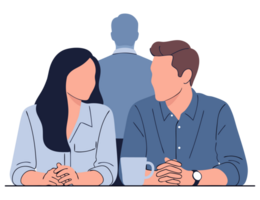 Intriguing Scene of Two People Whispering About a Mysterious Figure Behind Their Backs, Capturing the Essence of Secrets and Rumors in Daily Life png