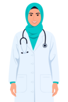 Confident Female Muslim Doctor in Professional Attire Smiling with Stethoscope, Representing Medical Expertise and Compassion in Healthcare Setting png