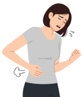 Woman Experiencing Stomach Pain and Discomfort While Gripping Her Side with a Frown on Her Face in a Simple Illustrative Style png