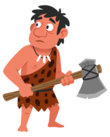 Cartoon Illustration of a Caveman Holding a Stone Axe in a Primitive Setting Reflecting Ancient Evolution of Early Humans png