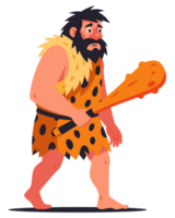 Primitive Caveman Walking with Club Depicted in a Colorful Concept Art Style, Emphasizing Elements of Evolution and Prehistoric Life png