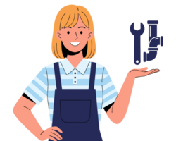 Skilled Female Plumber Holding Tools, Demonstrating Expertise in DIY Maintenance and Repair for Home Improvement Projects png