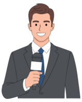 Cheerful Male Reporter Holding Microphone in Suit Ready for News Broadcast and Media Coverage png