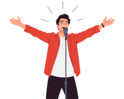 Enthusiastic Male Singer Performs Passionately at a Concert, Engaging the Audience with Powerful Vocals and Dynamic Stage Presence for an Unforgettable Entertainment Experience png