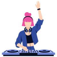 Female DJ with Pink Hair in Headphones, Creating an Energetic Atmosphere at a Party and Engaging the Crowd with Music png