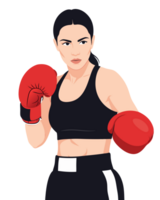 Strong and Confident Female Boxer Ready for Fight in Athletic Pose with Boxing Gloves png