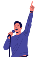 Joyful Male Performer Singing at a Concert, Capturing the Essence of Entertainment and Happiness in a Dynamic Karaoke Environment png