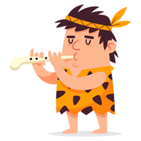 A Caveman Plays a Flute, Representing Ancient Music and Culture Through Primitive Art in a Stylized Illustration of Early Human Life png