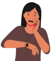 Woman Displaying Fear and Startle at Spider, Illustrating Arachnophobia with Expressions of Anxiety and Distress in Emotional Moment of Panic png
