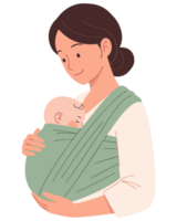 Heartwarming Mother and Baby Bonding Moment in Babywearing, Emphasizing Love and Family Connection through Gentle Embrace png