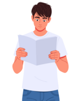Young Man Engrossed in Reading a Book, Symbolizing Education, Knowledge Acquisition, and the Joy of Learning in a Contemporary Style Illustration png