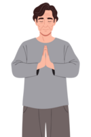 Serene Man in Prayer Pose Embracing Peace and Mindfulness Through Meditation for Inner Tranquility and Calmness in Daily Life png