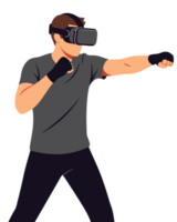Futuristic Gaming Experience in Virtual Reality Featuring a Man Engaged in Interactive Entertainment with VR Headset and Dynamic Movements png