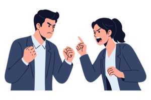 Angry Manager Yelling at Employee During Conflict in an Office Environment, Illustrating Stress and Pressure in Workplace Dynamics png
