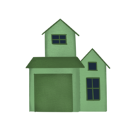Green Cartoon House with Garage and Windows - Flat Design Illustration png