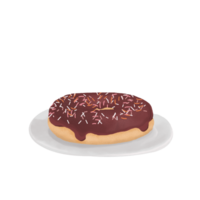 Chocolate Frosted Donut with Sprinkles on Plate Clipart png