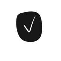 White Check Mark Icon on Black Oval Background Hand Drawn Sketch Style png