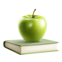 Green apple resting on a stack of books a symbol of knowledge learning and education a healthy fruit paired with intellectual pursuits png