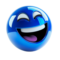 Blue emoji face with a wide cheerful smile and closed eyes expressing happiness and joy in a simple graphic way png