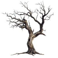 Bare tree with twisted branches reaching towards the sky a stark and dramatic image symbolizing winter or desolation png