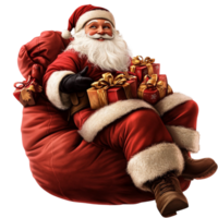 Santa Claus sitting in a red chair on white background display png