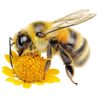 Detailed honeybee collecting pollen from a yellow flower closeup png