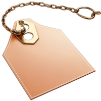Brown tag with a gold chain on white background display png