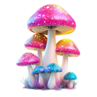 Cluster of colorful fantasy mushrooms with glowing caps png