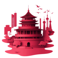 Red pagodastyle building with multiple tiers and curved roofs png