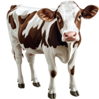 Two brown and white cows standing close to each other png