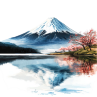 Mountain reflecting in a calm lake with a clear blue sky png
