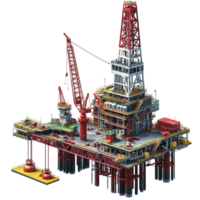 Offshore oil platform with cranes and industrial structures png