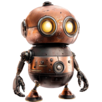 Vintagestyle brown robot with glowing eyes and metallic details png