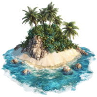 Tropical island with palm trees surrounded by crystal water png