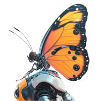 Orange black butterfly sitting on chrome shiny motorcycle handlebar png