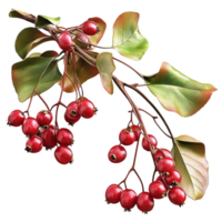 Nature detail red berries on branch with green leaves png