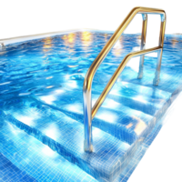 Blue swimming pool with steps and handrail water recreation png