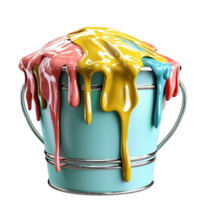 Colorful paint bucket with dripping paint istic mess png