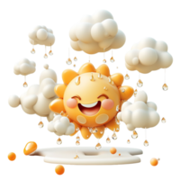 Smiling sun with clouds and raindrops weather png