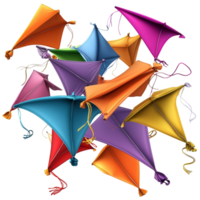 Bright colorful kites soaring in sky festive outdoor activity png