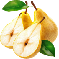 Ripe yellow pears whole and cut healthy fruit still life png